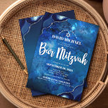 Bar Mitzvah Modern Blue Agate Watercolor Script  Invitation<br><div class="desc">Be proud, rejoice and showcase this milestone of your favourite Bar Mitzvah! Send out this cool, unique, modern, personalized invitation for an event to remember. White script typography and Star of David overlay a deep blue galaxy watercolor background with steel blue agate accented with faux silver veins. Personalize the custom...</div>