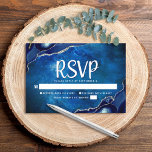 Bar Mitzvah Modern Blue Agate Watercolor Script RSVP Card<br><div class="desc">Be proud, rejoice and celebrate this milestone of your favourite Bar Mitzvah with this cool, unique, modern, personalized RSVP insert card for your event! White script typography and Star of David overlay a deep blue galaxy watercolor background with navy blue agate accented with faux silver veins. Personalize the custom text...</div>