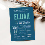 BAR MITZVAH modern bold block dark blue mint Invitation<br><div class="desc">by kat massard >>> WWW.SIMPLYSWEETPAPERIE.COM <<< - - - - - - - - - - - - CONTACT ME to help with balancing your type perfectly Love the design, but would like to see some changes - another colour scheme, product, add a photo or adapted for a different occasion...</div>