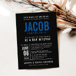 BAR MITZVAH modern bold block royal blue black Invitation<br><div class="desc">by kat massard >>> WWW.SIMPLYSWEETPAPERIE.COM <<< - - - - - - - - - - - - CONTACT ME to help with balancing your type perfectly Love the design, but would like to see some changes - another colour scheme, product, add a photo or adapted for a different occasion...</div>