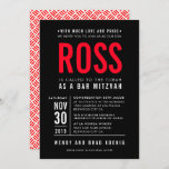 BAR MITZVAH modern bold block type black red Invitation<br><div class="desc">by kat massard >>> WWW.SIMPLYSWEETPAPERIE.COM <<< - - - - - - - - - - - - CONTACT ME to help with balancing your type perfectly Love the design, but would like to see some changes - another colour scheme, product, add a photo or adapted for a different occasion...</div>