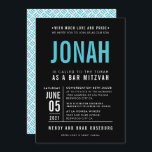 BAR MITZVAH modern bold block type black turquoise Invitation<br><div class="desc">by kat massard >>> WWW.SIMPLYSWEETPAPERIE.COM <<< - - - - - - - - - - - - CONTACT ME to help with balancing your type perfectly Love the design, but would like to see some changes - another colour scheme, product, add a photo or adapted for a different occasion...</div>