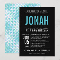 BAR MITZVAH modern bold block type black turquoise