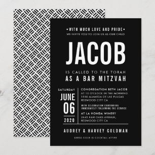 BAR MITZVAH modern bold block type black white Invitation