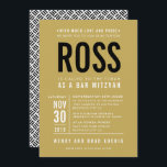 BAR MITZVAH modern bold block type flat gold black Invitation<br><div class="desc">by kat massard >>> WWW.SIMPLYSWEETPAPERIE.COM <<< - - - - - - - - - - - - CONTACT ME to help with balancing your type perfectly Love the design, but would like to see some changes - another colour scheme, product, add a photo or adapted for a different occasion...</div>