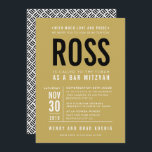 BAR MITZVAH modern bold block type flat gold black Invitation<br><div class="desc">by kat massard >>> WWW.SIMPLYSWEETPAPERIE.COM <<< - - - - - - - - - - - - CONTACT ME to help with balancing your type perfectly Love the design, but would like to see some changes - another colour scheme, product, add a photo or adapted for a different occasion...</div>