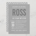BAR MITZVAH modern bold block type grey grey mono Invitation<br><div class="desc">by kat massard >>> WWW.SIMPLYSWEETPAPERIE.COM <<< - - - - - - - - - - - - CONTACT ME to help with balancing your type perfectly Love the design, but would like to see some changes - another colour scheme, product, add a photo or adapted for a different occasion...</div>