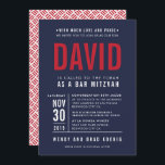 BAR MITZVAH modern bold block type navy dark red Invitation<br><div class="desc">by kat massard >>> WWW.SIMPLYSWEETPAPERIE.COM <<< - - - - - - - - - - - - CONTACT ME to help with balancing your type perfectly Love the design, but would like to see some changes - another colour scheme, product, add a photo or adapted for a different occasion...</div>