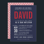 BAR MITZVAH modern bold block type navy dark red Invitation<br><div class="desc">by kat massard >>> WWW.SIMPLYSWEETPAPERIE.COM <<< - - - - - - - - - - - - CONTACT ME to help with balancing your type perfectly Love the design, but would like to see some changes - another colour scheme, product, add a photo or adapted for a different occasion...</div>