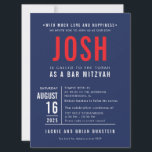 BAR MITZVAH modern bold block type navy red JOSH Invitation<br><div class="desc">by kat massard >>> WWW.SIMPLYSWEETPAPERIE.COM <<< - - - - - - - - - - - - CUSTOM design fro JOSH CONTACT ME to help with balancing your type perfectly Love the design, but would like to see some changes - another colour scheme, product, add a photo or adapted...</div>