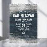 Bar Mitzvah Modern Bold Charcoal Grey Silver Foil  Invitation<br><div class="desc">Be proud, rejoice and showcase this milestone of your favourite Bar Mitzvah! Send out this cool, unique, modern, personalized invitation for an event to remember. Metallic silver foil brush strokes and Star of David, along with bold, white typography, overlay a rich, dark charcoal grey blue ombre paint background. Personalize the...</div>