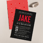 BAR MITZVAH modern bold geometric type black red Invitation<br><div class="desc">by kat massard >>> WWW.SIMPLYSWEETPAPERIE.COM <<< - - - - - - - - - - - - CONTACT ME to help with balancing your type perfectly Love the design, but would like to see some changes - another colour scheme, product, add a photo or adapted for a different occasion...</div>