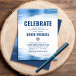 Bar Mitzvah Modern Bold Navy Typography Blue Foil  Enclosure Card<br><div class="desc">Be proud, rejoice and showcase this milestone of your favourite Bar Mitzvah! Include this cool, unique, modern, personalized insert for additional information to your event. Metallic light blue foil brush strokes, along with bold, navy blue typography and Star of David, overlay a simple, white background. Personalize the custom text with...</div>