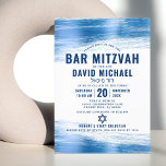 Bar Mitzvah Modern Bold Navy Typography Blue Foil  Invitation<br><div class="desc">Be proud, rejoice and showcase this milestone of your favourite Bar Mitzvah! Send out this cool, unique, modern, personalized invitation for an event to remember. Metallic light blue foil brush strokes, along with bold, navy blue typography and Star of David, overlay a simple, white background. Personalize the custom text with...</div>