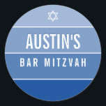 BAR MITZVAH modern bold ombre block royal blue Classic Round Sticker<br><div class="desc">by kat massard >>> https://linktr.ee/simplysweetpaperie <<< 
Love the design,  but would like to see some changes - another colour scheme,  product,  add a photo or adapted for a different occasion - no worries simply contact me,  kat@simplysweetPAPERIE.com - I am happy to help!</div>
