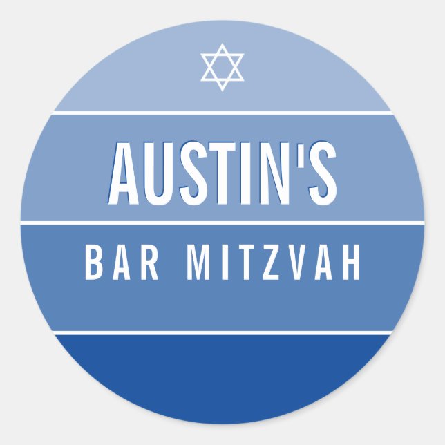 BAR MITZVAH modern bold ombre block royal blue Classic Round Sticker (Front)
