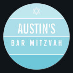 BAR MITZVAH modern bold ombre block turquoise blue Classic Round Sticker<br><div class="desc">by kat massard >>> https://linktr.ee/simplysweetpaperie <<< 
Love the design,  but would like to see some changes - another colour scheme,  product,  add a photo or adapted for a different occasion - no worries simply contact me,  kat@simplysweetPAPERIE.com - I am happy to help!</div>
