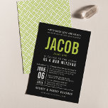 BAR MITZVAH modern bold type black lime green Invitation<br><div class="desc">by kat massard >>> WWW.SIMPLYSWEETPAPERIE.COM <<< - - - - - - - - - - - - CONTACT ME to help with balancing your type perfectly Love the design, but would like to see some changes - another colour scheme, product, add a photo or adapted for a different occasion...</div>