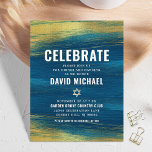 Bar Mitzvah Modern Bold Type Gold Foil Turquoise  Enclosure Card<br><div class="desc">Be proud, rejoice and showcase this milestone of your favorite Bar Mitzvah! Include this cool, unique, modern, personalized insert for additional information to your event. Metallic gold foil brush strokes and Star of David, along with bold, white typography, overlay a rich, turquoise blue ombre paint background. Personalize the custom text...</div>