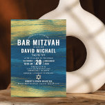Bar Mitzvah Modern Bold Type Turquoise Gold Foil Invitation<br><div class="desc">Be proud, rejoice and showcase this milestone of your favourite Bar Mitzvah! Send out this cool, unique, modern, personalized invitation for an event to remember. Metallic gold foil brush strokes and Star of David, along with bold, white typography, overlay a rich, turquoise blue ombre paint background. Personalize the custom text...</div>