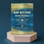 Bar Mitzvah Modern Bold Type Turquoise Real Gold<br><div class="desc">Be proud, rejoice and showcase this milestone of your favourite Bar Mitzvah! Send out this cool, unique, modern, personalized invitation for an event to remember. Bold, real gold foil typography and Star of David overlay faux metallic gold brush strokes and a rich, turquoise blue ombre paint background. Personalize the custom...</div>