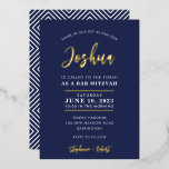 BAR MITZVAH modern calligraphy navy gold<br><div class="desc">by kat massard
Sophisticated invitation with "shiny gold foil" for your child's MITZVAH celebration.
Easy to update the template yourself
Email me for matching items and alternate colour schemes - kat@simplysweetpaperie.com</div>