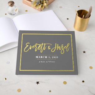 BAR MITZVAH modern faux gold name calligraphy GREY Guest Book