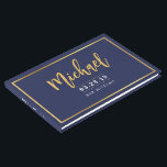 BAR MITZVAH modern faux gold name calligraphy navy Guest Book<br><div class="desc">by kat massard >>> WWW.SIMPLYSWEETPAPERIE.COM <<<
more matching items in store</div>