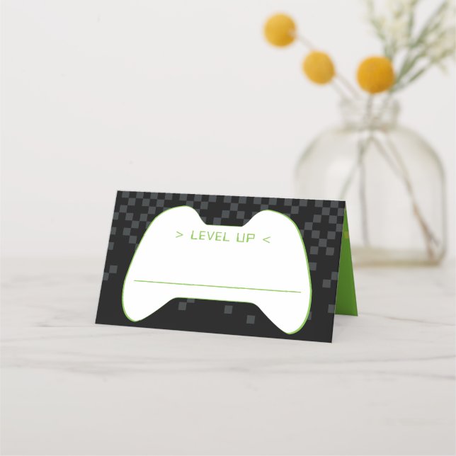 BAR MITZVAH modern gamer fun control black green Place Card (Front)