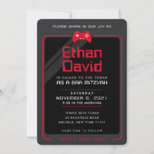BAR MITZVAH modern gaming controls cool red black Invitation