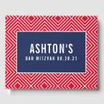 BAR MITZVAH modern geometric pattern navy red Guest Book<br><div class="desc">by kat massard >>> https://linktr.ee/simplysweetpaperie <<<</div>