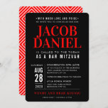 BAR MITZVAH modern geometric stack black red Invit Invitation<br><div class="desc">by kat massard >>> WWW.SIMPLYSWEETPAPERIE.COM <<< - - - - - - - - - - - - CONTACT ME to help with balancing your type perfectly Love the design, but would like to see some changes - another colour scheme, product, add a photo or adapted for a different occasion...</div>