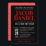 BAR MITZVAH modern geometric stack black red Invit Invitation<br><div class="desc">by kat massard >>> WWW.SIMPLYSWEETPAPERIE.COM <<< - - - - - - - - - - - - CONTACT ME to help with balancing your type perfectly Love the design, but would like to see some changes - another colour scheme, product, add a photo or adapted for a different occasion...</div>