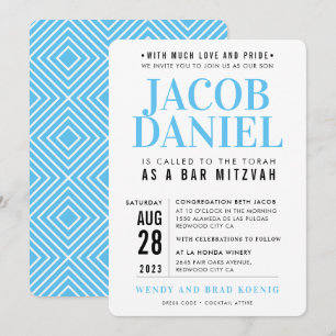 BAR MITZVAH modern geometric stack sporty blue Invitation