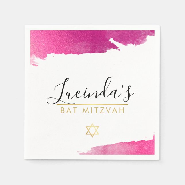 BAR MITZVAH modern luxe gilded gold pink black Napkin (Front)