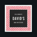 BAR MITZVAH modern metal grid red black Napkin<br><div class="desc">by kat massard >>> WWW.SIMPLYSWEETPAPERIE.COM <<<</div>