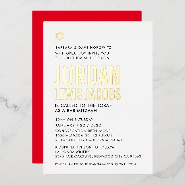 BAR MITZVAH modern minimal bodl type black gold (Front/Back)