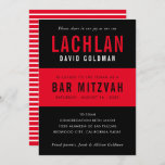 BAR MITZVAH modern minimal typography black red Invitation<br><div class="desc">by kat massard >>> WWW.SIMPLYSWEETPAPERIE.COM <<< CONTACT ME for custom wording or to add any lines in Hebrew Love the design, but would like to see some changes - another colour scheme, product, add a photo or adapted for a different occasion - no worries simply contact me - I am...</div>