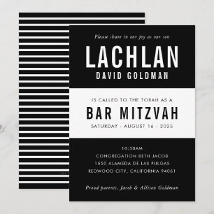 BAR MITZVAH modern minimal typography black white Invitation