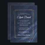 Bar Mitzvah Modern Monogram Gold Frame Invitation<br><div class="desc">Composed of elegant serif and cursive script typography on golden frame and dark blue background

This is designed by Select Party Supplies,  exclusive for Zazzle.

Available here:
http://www.zazzle.com/selectpartysupplies</div>