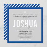 BAR MITZVAH modern name gray royal blue Invitation<br><div class="desc">by kat massard >>> kat@simplysweetPAPERIE.com <<< CONTACT ME for custom wording or to add any lines in Hebrew Love the design, but would like to see some changes - another color scheme, product, add a photo or adapted for a different occasion - no worries simply contact me - I am...</div>