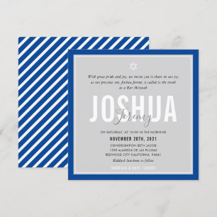 BAR MITZVAH modern name gray royal blue Invitation