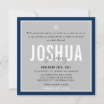 BAR MITZVAH modern name grey dark navy blue Invitation<br><div class="desc">by kat massard >>> kat@simplysweetPAPERIE.com <<< CONTACT ME for custom wording or to add any lines in Hebrew Love the design, but would like to see some changes - another colour scheme, product, add a photo or adapted for a different occasion - no worries simply contact me - I am...</div>