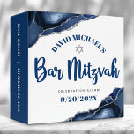 Bar Mitzvah Modern Navy Blue Agate Script Keepsake Binder<br><div class="desc">Let your favourite Bar Mitzvah be proud, rejoice and celebrate his milestone with this stunning keepsake scrapbook memory album. Navy blue script typography and a silver Star of David overlay a simple, white background with steel blue agate rocks accented with faux silver veins. Additional agate rocks and a silver Star...</div>