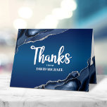 Bar Mitzvah Modern Navy Blue Ombre Agate Script  Thank You Card<br><div class="desc">Make sure your favourite Bar Mitzvah shows his appreciation to all who supported his milestone event! Send out this cool, unique, modern, personalized thank you card. White script typography and Star of David overlay a deep navy blue ombre background with steel blue agate accented with faux silver veins. Additional steel...</div>