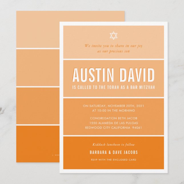 BAR MITZVAH modern ombre gradient bold orange Invitation (Front/Back)