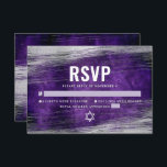Bar Mitzvah Modern Silver Foil Purple Watercolor RSVP Card<br><div class="desc">Be proud, rejoice and celebrate this milestone of your favourite Bar Mitzvah with this cool, unique, modern, personalized RSVP insert card for your event! Metallic silver foil brush strokes and Star of David, along with bold, white typography, overlay a rich, dark purple ombre watercolor background. Personalize the custom text with...</div>