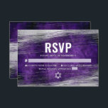 Bar Mitzvah Modern Silver Foil Purple Watercolor RSVP Card<br><div class="desc">Be proud, rejoice and celebrate this milestone of your favourite Bar Mitzvah with this cool, unique, modern, personalized RSVP insert card for your event! Metallic silver foil brush strokes and Star of David, along with bold, white typography, overlay a rich, dark purple ombre watercolor background. Personalize the custom text with...</div>