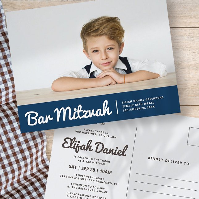 Bar Mitzvah Modern Simple Custom Photo Invitation (Creator Uploaded)