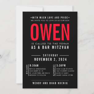 BAR MITZVAH modern simple stack red black Invitation